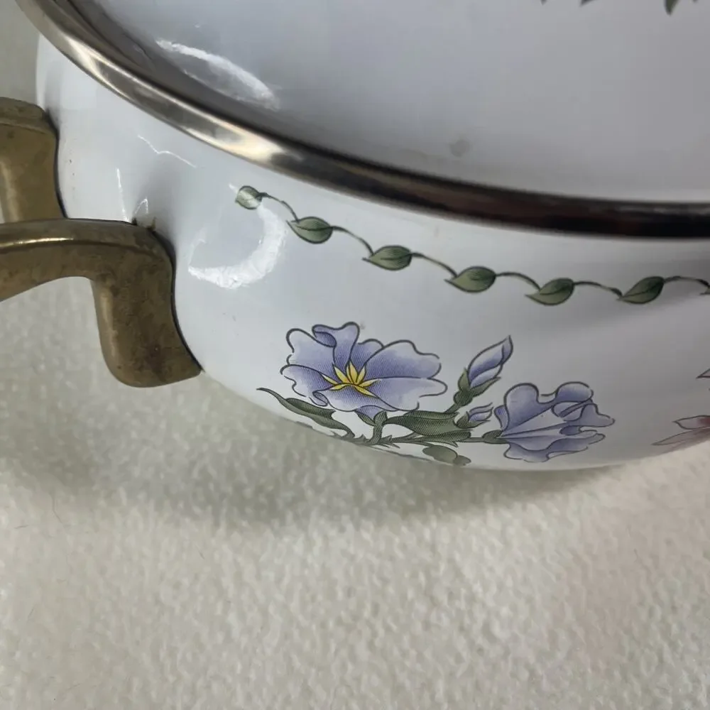 1980s Regency Club Cooks Corner 2 Handled Enamelware Soup Casserole w/Lid 3 Qt
